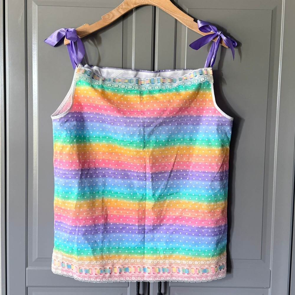 Handmade Womens Vintage Rainbow Polka Dot Ribbon‎ Cami Top, Multi,M